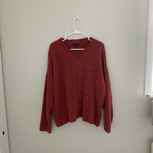 American Eagle Outfitters Burnt Orange Cable Knit Chenille Sweater - Picture 2 of 6